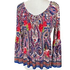 Boston Proper Bell Sleeve Boho Top. Size Small